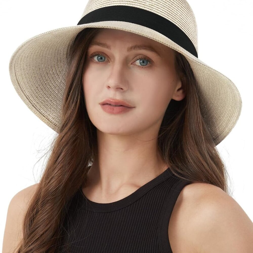 2XL/XL/L/M/S Womens Straw Hat,Wide Brim Sun Protection Beach Hats,UPF 50+ Floppy - Picture 1 of 7